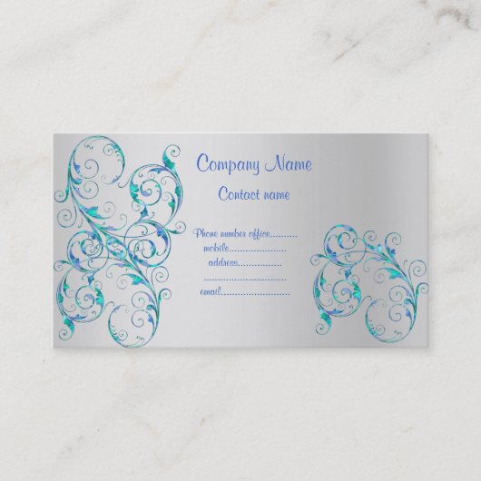 CARTE DE VISITE MODERNE BLEU/ARGENT FLEURISH (Devant)