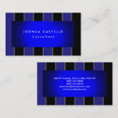 Carte De Visite Moderne Bleu clair Noir rayé Professionnel (Devant / Derrière)