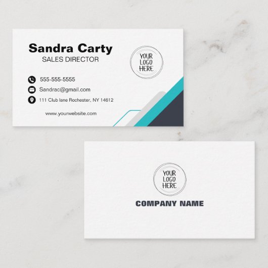 Carte de visite moderne bleu et blanc (Devant / Derrière)