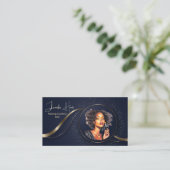 Carte De Visite Moderne Bleu et logo or profession QR code (Debout devant)