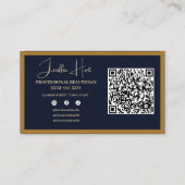 Carte De Visite Moderne Bleu et logo or profession QR code (Dos)