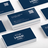Carte de visite moderne | bleu foncé | Code QR | L