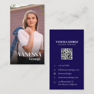 Carte De Visite Moderne bleu QR Code Photo personnalisée Professio