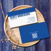 Carte De Visite Moderne Bleu Social Media Code QR