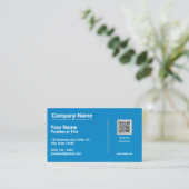 Carte de visite moderne bleue avec code QR (Debout devant)