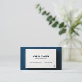 Carte de visite moderne bleue avec design géométri (Debout devant)