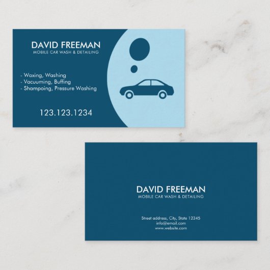 Carte De Visite Moderne Blue Bubble Mobile Lave-auto et détails (Devant / Derrière)