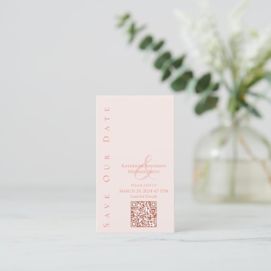 Carte De Visite Moderne Blush-Enregistrer le code Date-QR- (Debout devant)