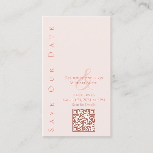 Carte De Visite Moderne Blush-Enregistrer le code Date-QR- (Devant)