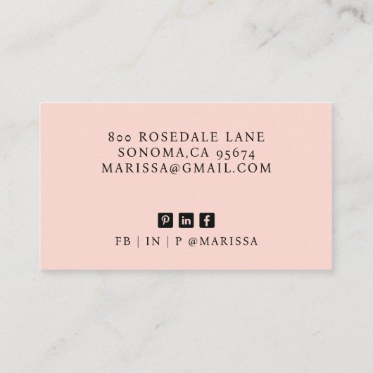 Carte De Visite Moderne Blush Pink Professionnel (Dos)