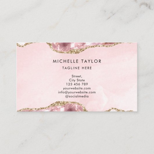Carte De Visite Moderne Blush Rose Agate Chic Moderne Monogramme (Dos)