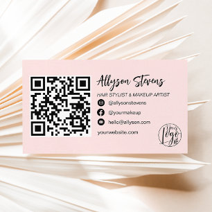 Carte De Visite moderne blush rose cheveux maquillage photo logo q