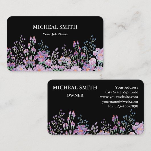 Carte De Visite Moderne Boho Floral  (Devant / Derrière)