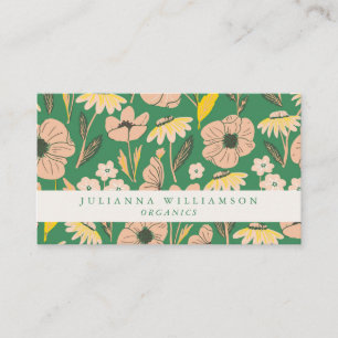 Carte De Visite Moderne Boho Floral rose vert coloré