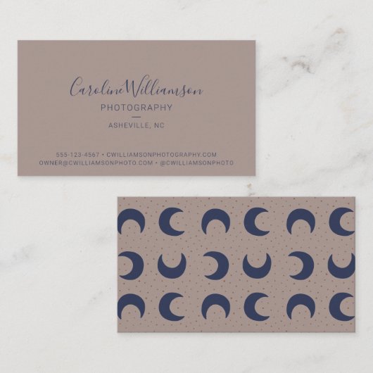 Carte De Visite Moderne Boho Lunes Beige Bleu Tendance Simple (Devant / Derrière)