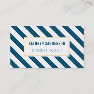 Carte De Visite MODERNE BOLD strié or logo emblème bleu foncé
