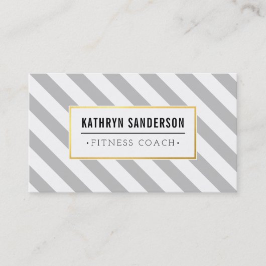 Carte De Visite MODERNE BOLD strié or logo emblème gris pâle gris  (Devant)