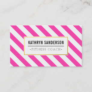Carte De Visite MODERNE BOLD strié or logo emblème rose vif