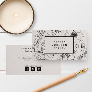Carte De Visite Moderne Botanique Blush et Black Horizontal