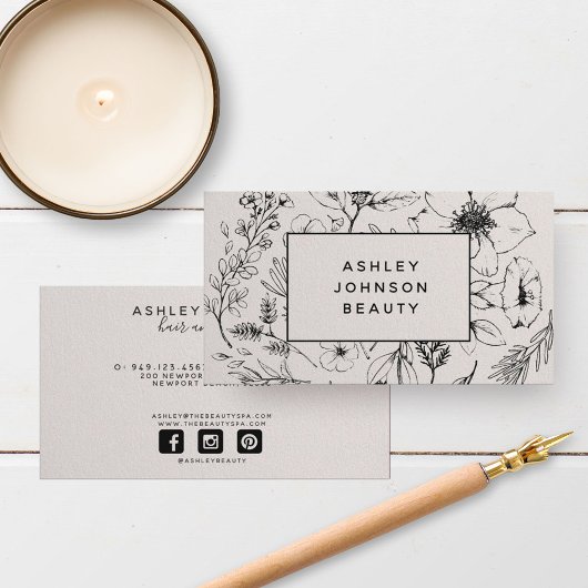 Carte De Visite Moderne Botanique Blush et Black Horizontal