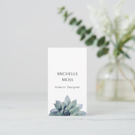 Carte De Visite Moderne Botanique Succulent QR code vert (Debout devant)