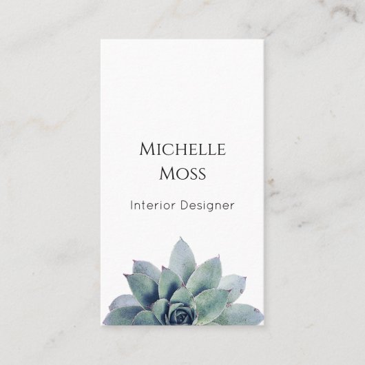 Carte De Visite Moderne Botanique Succulent QR code vert (Devant)
