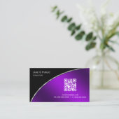 Carte De Visite Moderne brillant violet QR Élégant professionnel (Debout devant)