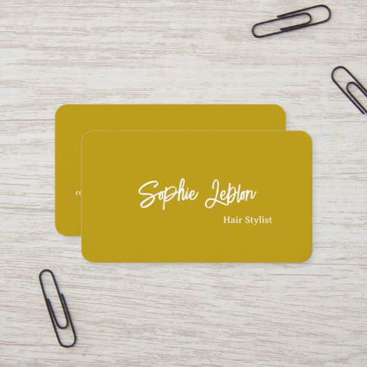 Carte De Visite Moderne Calligraphie couleur moutarde Coiffure Sty (Devant/Arrière en situation)