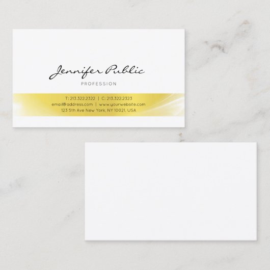 Carte De Visite Moderne Calligraphie Or Luxe tendance Clean Plain (Devant / Derrière)
