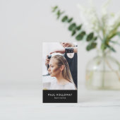 Carte De Visite moderne cheveux noirs stylisé photo élégant simple (Debout devant)