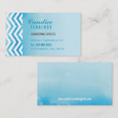 CARTE DE VISITE MODERNE : chevron aquarelle bleu (Devant / Derrière)