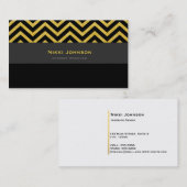 Carte de visite moderne Chevron Black & Gold Glam (Devant / Derrière)
