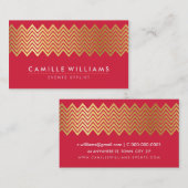 Carte De Visite MODERNE CHEVRON feuille d'or motif tendance rouge  (Devant / Derrière)