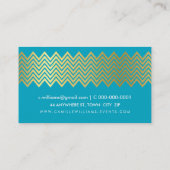Carte De Visite MODERNE CHEVRON motif feuille or bleu turquoise (Dos)