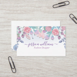 Carte De Visite Moderne Chic Aquarelle Bleu Hydrangeas Floral Bus