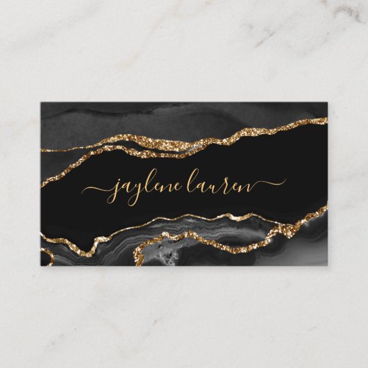Carte De Visite Moderne Chic Black Gold Faux Agate Marbre (Devant)