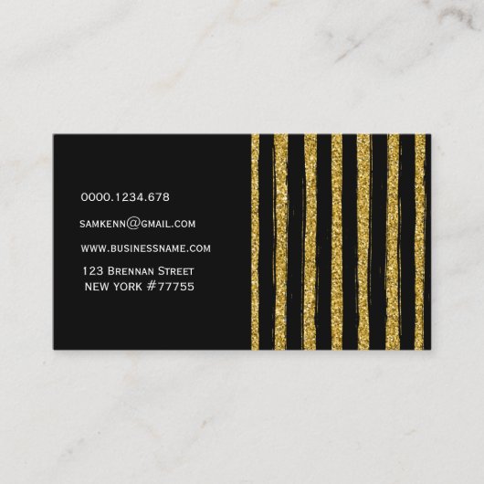 Carte de visite moderne chic élégant noir et or (Devant)