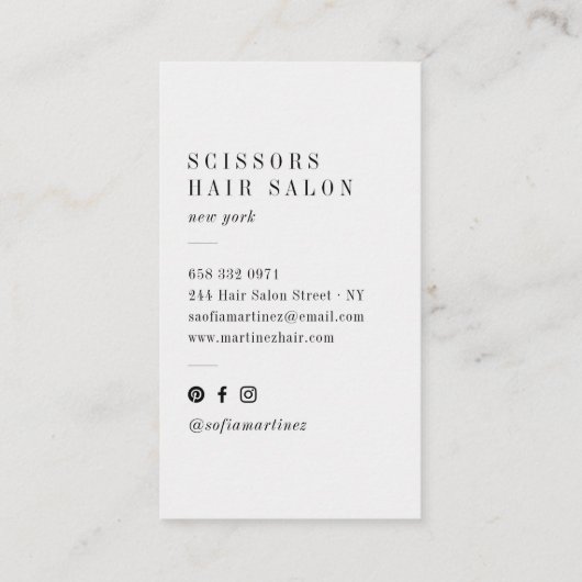 Carte De Visite Moderne chic en feuille d'argent coiffeuse ciseaux (Dos)