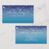 Carte De Visite Moderne chic Girly de parties scintillantes bleues (Devant / Derrière)