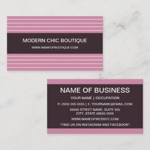 Carte De Visite Moderne Chic Mince Pink Stripes Mode Boutique