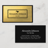 Carte De Visite Moderne Chic Noir Humming Oiseau Faux Gold Foil (Devant / Derrière)