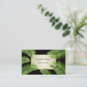 Carte De Visite Moderne Chic Professionnel, Noir, Feuille de Palme (Debout devant)