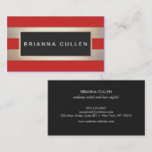 Carte De Visite Moderne Chic rayé FAUX Or Foil Rouge (Devant / Derrière)