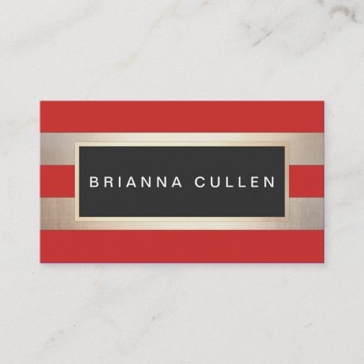 Carte De Visite Moderne Chic rayé FAUX Or Foil Rouge (Devant)
