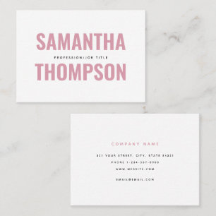 Carte De Visite Moderne Chic Rose & Blanc Professionnel