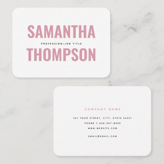 Carte De Visite Moderne Chic Rose & Blanc Professionnel (Devant / Derrière)