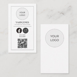 Carte De Visite Moderne Clean White QR Code Médias sociaux