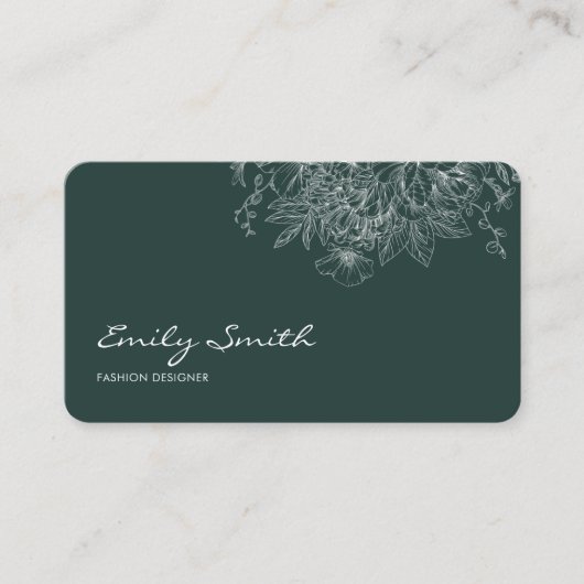 Carte De Visite Moderne Code QR Art Linéaire Fleur Bleu Foncé (Devant)