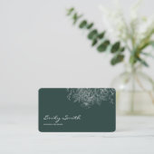 Carte De Visite Moderne Code QR Art Linéaire Fleur Bleu Foncé (Debout devant)