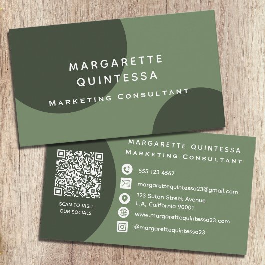 Carte De Visite Moderne Code QR Média Sociaux Abstrait Vert Forêt